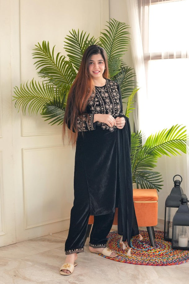 Embroidery Velvet Heavy Readymade Suits Catalog