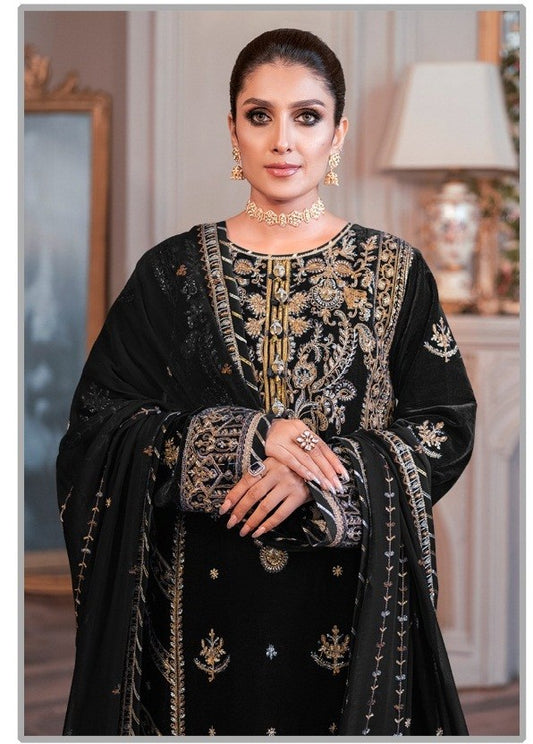 Black Color Winter Collection Heavy Embroidered Velvet Salwar Suit