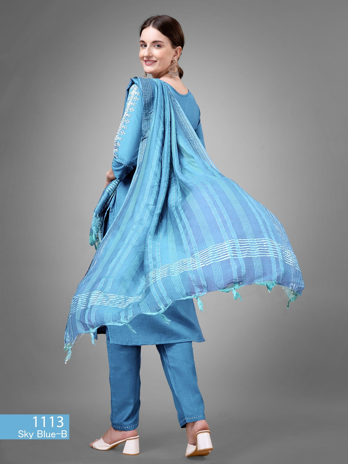 Sky Blue Women's Tranding Cotton blend Kurti,Pant with Dupatta