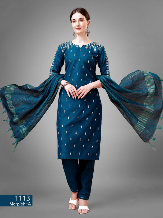 Morpeach Cotton Blend Readymade Salwar Suit