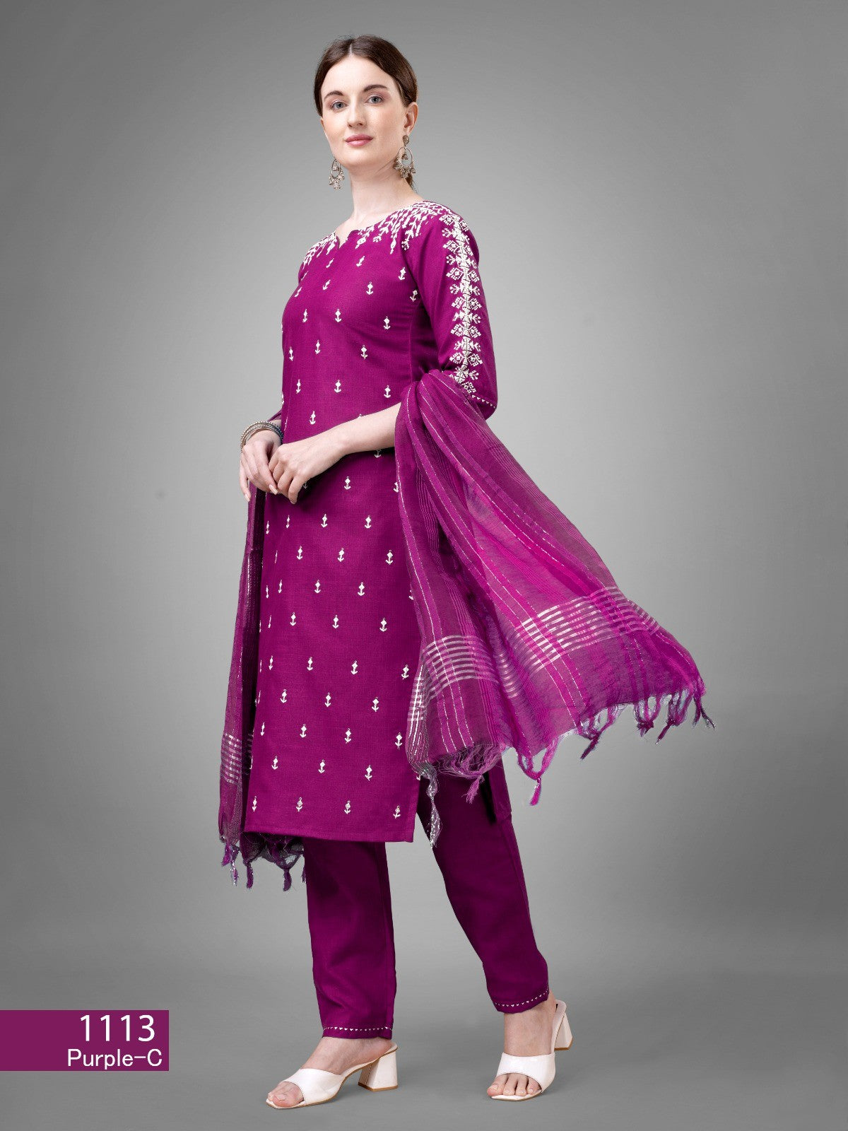 Purple  Cotton Blend Readymade Salwar Suit