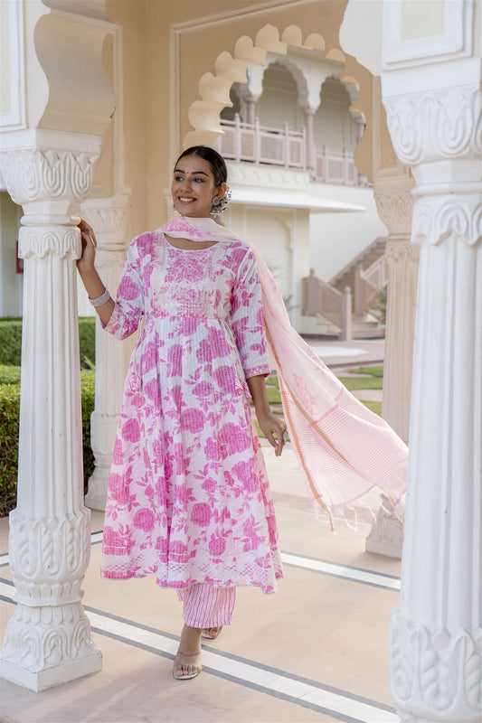 Pink Women Rayon Kurta Pant Dupatta Set